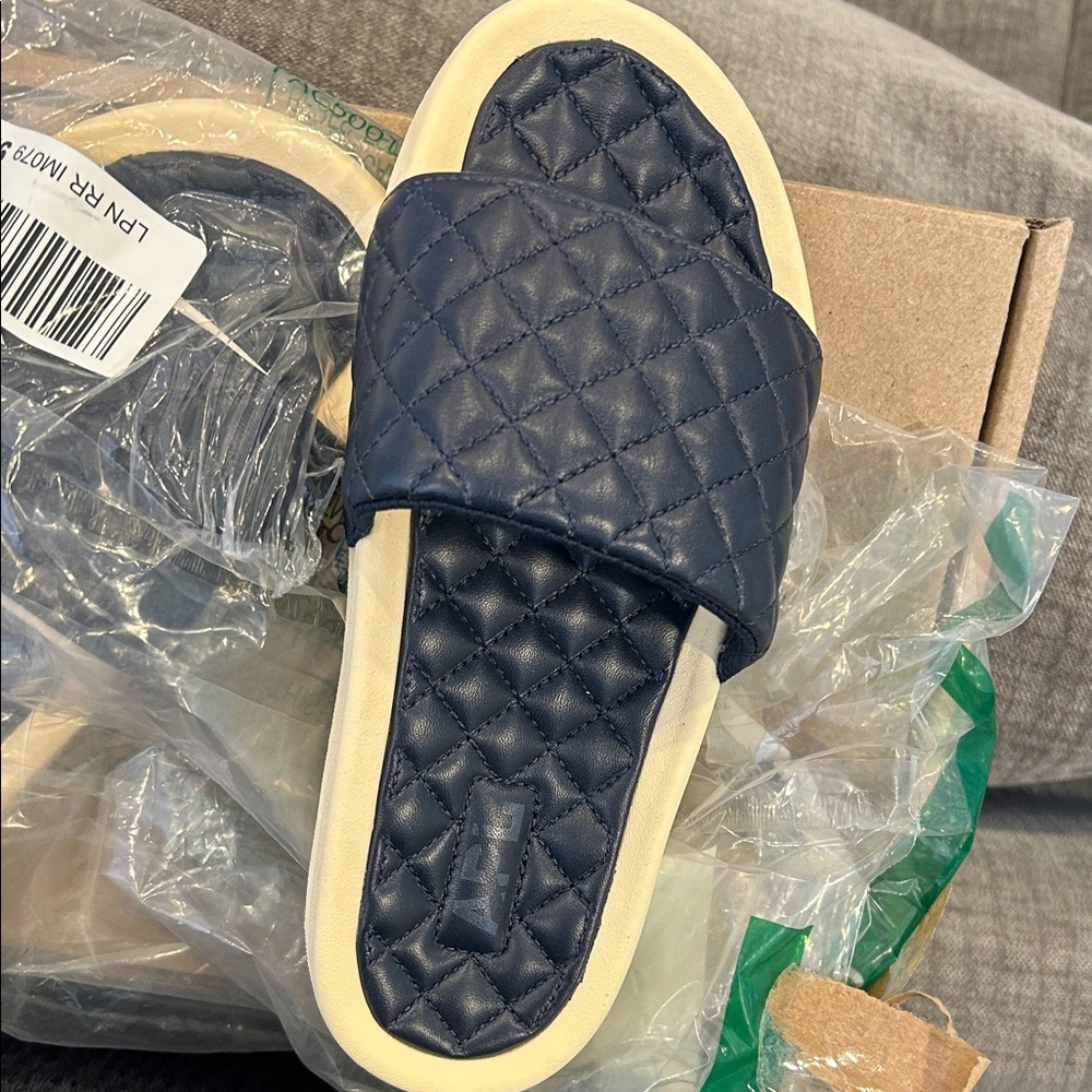 APL Navy Quilted Slide Sandals